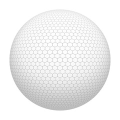 Poster - Golf ball. White hexagon shape pattern. Simple mesh of sphere isolated on white background. Mock up design. 3d abstract illustration