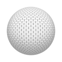 Poster - White brick pattern texture of sphere or ball, geometric shape isolated on white background. Mock up design. 3d abstract illustration