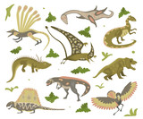 Fototapeta Dinusie - Set Of Cartoon Dinosaurs
