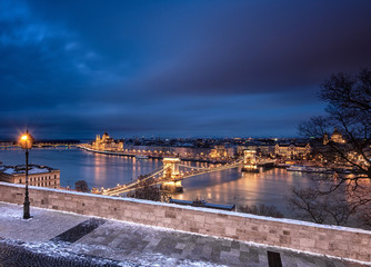 Wall Mural - View on Budapest in dusk in winter