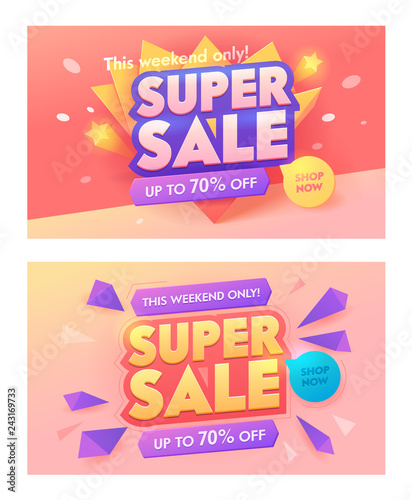 Super Sale 3d Typography Pink Banner Set Promotion Discount Price Offer Poster Design Advertising Digital Marketing Blowout Badge Shop Now Deal Sticker Layout Vector Illustration Buy This Stock Vector And Explore