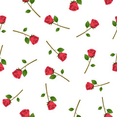 Wall Mural - Red rose on white background seamless pattern