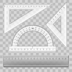 Sticker - Realistic Detailed 3d Plastic Ruler Instruments Set. Vector