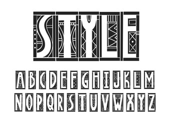 Aufkleber - Vector uppercase alphabet with filling negative space made of cutout geometric shapes