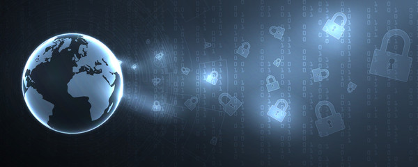 Poster - Future cyber technology web services for business and internet project. Cyber security and information or network protection.Vector illustration