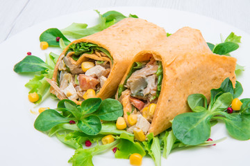 vegetarian wrap with tofu and fresh vegetables