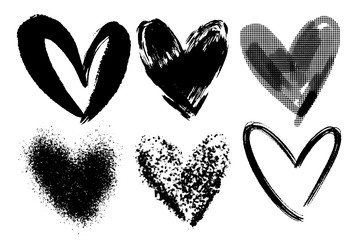 Poster - Vector collections of hand drawn grunge Valentine hearts isolated on transparent background. Heart symbol by hand. Various style hand drawn heart shapes