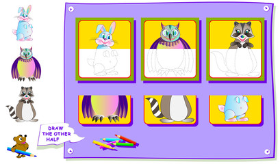 Wall Mural - educational page for kids. need to paint the second parts of animals. developing children skills for