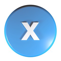 Poster - Blue circle push button with the sign x for the multiplication operation - 3D rendering illustration