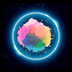 Poster - Abstract Multicolored Unique Set Of Colors In A Glowing Circle In A Dark Background artwork