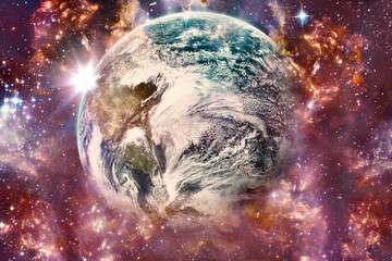 Leinwandbilder - Artistic Abstract Galactic Multicolored Nebula Galaxy Surrounding Earth In An Artistic Way