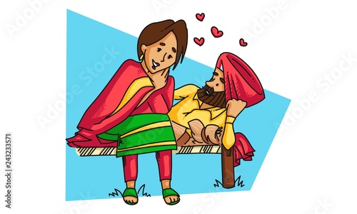 Fotografía Vector cartoon illustration of a punjabi sardar couple having a romantic conversation