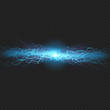 © artifex.orlova - Lightning flash discharge of electricity on transparent background. Blue electrical visual effect. EPS 10