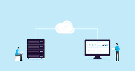 Poster - flat illustration design concept technology cloud storage connection with business technology wen hosting and servers online service 
