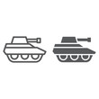 Military tank line and glyph icon, war and army, vehicle sign, vector graphics, a linear pattern on a white background.
