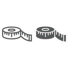 Measuring tape line and glyph icon, measurement and meter, ruler sign, vector graphics, a linear pattern on a white background.