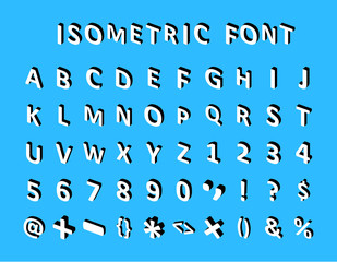 Poster - White isometric 3d font, Three-dimensional alphabet