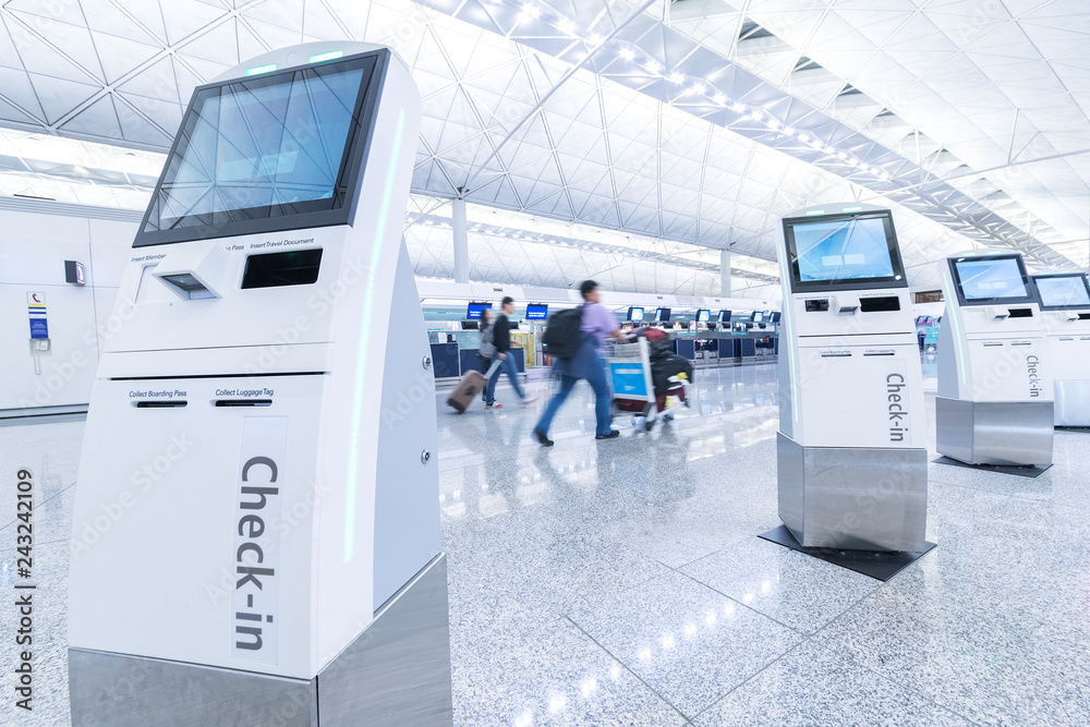Self Service Machine And Help Desk Kiosk At Airport For Check In