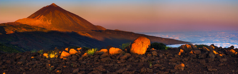 Wall Mural - teide volcano illuminated by the warm light of the rising sun. national park teide, tenerife
