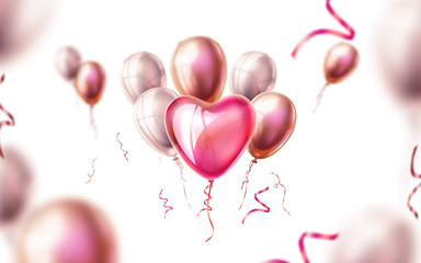 Wall Mural - Vector heart balloon silk ribbon realistic set