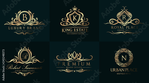 Luxury Wedding Logo with Ornament Baroque style design for invitation and luxurious brand identity and print template Poster Mural XXL