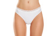 © vladimirfloyd - front view of female hips with white panties on white background