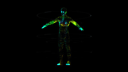 Aufkleber - Futuristic motion element user interface information technology virtual biomedical holographic human body scan diagnostic with data and telemetry head up display for background computer desktop screen