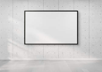 Black frame hanging on a wall mockup 3d rendering