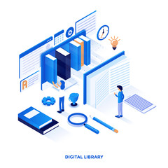 Wall Mural - flat color modern isometric illustration design - digital library