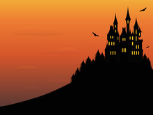 Haunted Castle On Hill - Halloween Vector Background