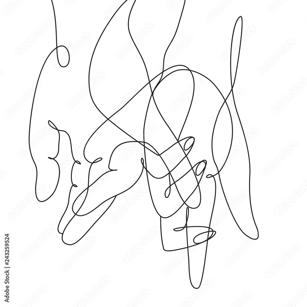 continuous line drawing of hands - obrazy, fototapety, plakaty 