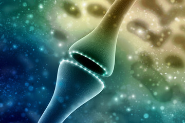 Wall Mural - synapse and neuron cells sending electrical chemical signals. 3d rendering