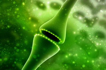 Wall Mural - synapse and neuron cells sending electrical chemical signals. 3d rendering