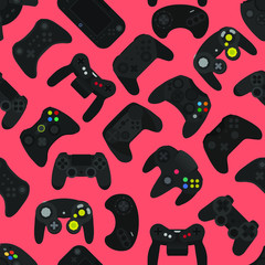 Canvas Print - Video game controller background Gadgets seamless pattern Colored Living Coral