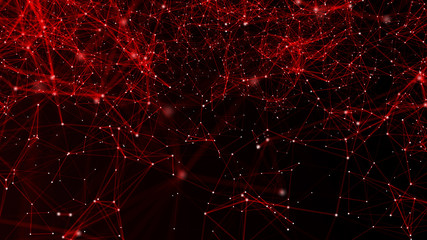 Poster - Abstract red polygonal space. Molecular structure and communication. Network connection structure. Big data digital background. 3d rendering.
