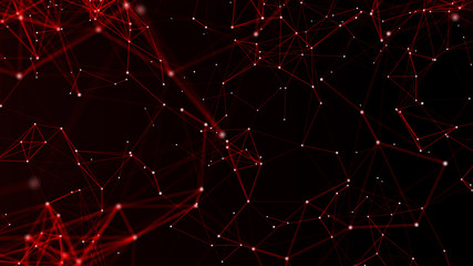 Poster - Abstract red polygonal space. Molecular structure and communication. Network connection structure. Big data digital background. 3d rendering.