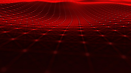 Poster - Abstract red polygonal space. Molecular structure and communication. Network connection structure. Big data digital background. 3d rendering.