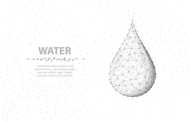 Drop. Abstract 3d wireframe water drop isolated on white. Concept illustration or background.