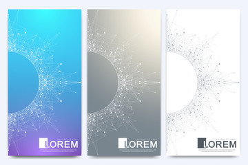 Aufkleber - Modern set of vector flyers. Geometric abstract presentation with golden mandala. Molecule and communication background for medicine, science, technology, chemistry