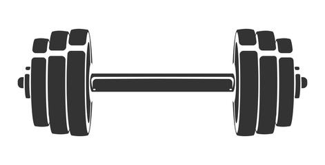 vector hand drawn silhouette of dumbbell isolated on white background. template for sport icon, symb