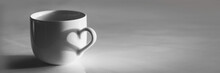 Heart Shaped Shadow On A Coffee Cup, Black And White