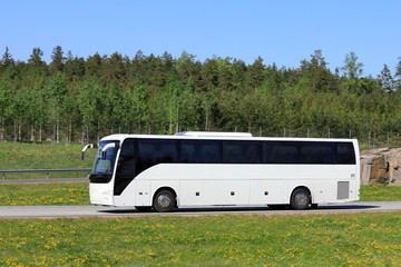 Wall Mural - white bus on summer freeway