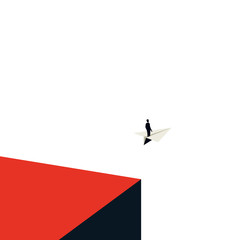 Business leadership vector concept with in minimalist art style. Businessman flying on a paper plane. Symbol of leader, future, ambition and business success.