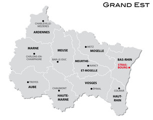 Wall Mural - simple gray administrative map of the new french region Grand Est