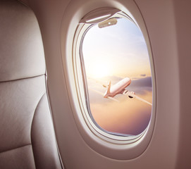 Wall Mural - airplane interior with window view