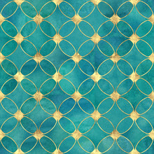 Seamless Watercolour Teal Turquoise Gold Glitter Abstract Texture.