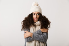 Upset Young Woman Wearing Winter Scarf