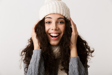 Sticker - Happy young woman wearing winter clothes