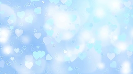 Wall Mural - Glowing hearts appear on the shining blue background. Valentines Day holiday abstract loop animation.