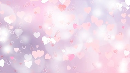 Wall Mural - Pink an white hearts appear on the shining soft background. Valentines Day holiday abstract loop animation.